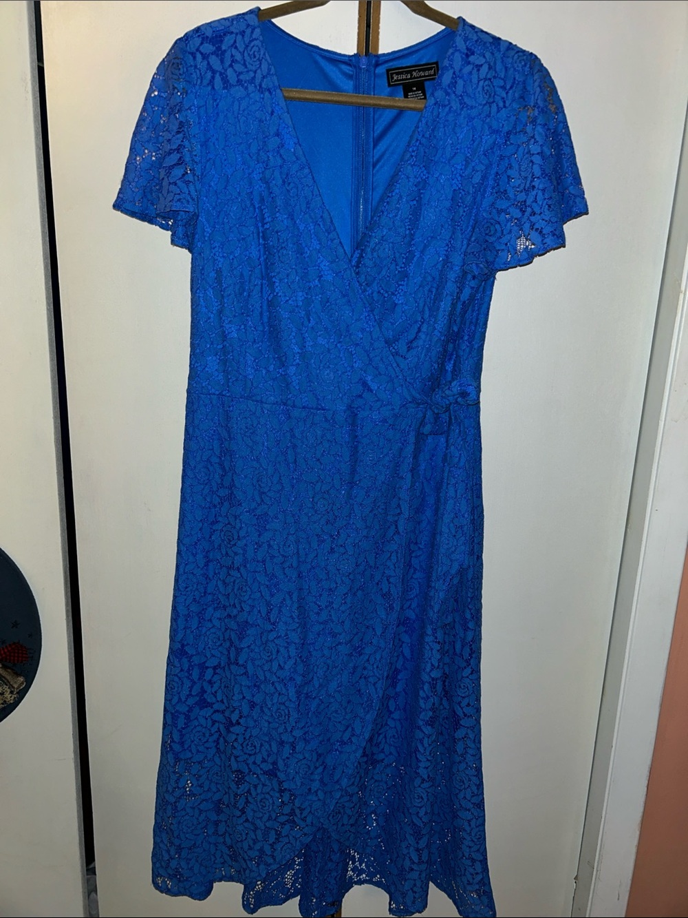 Jessica Howard Blue Lace Wrap Midi Dress